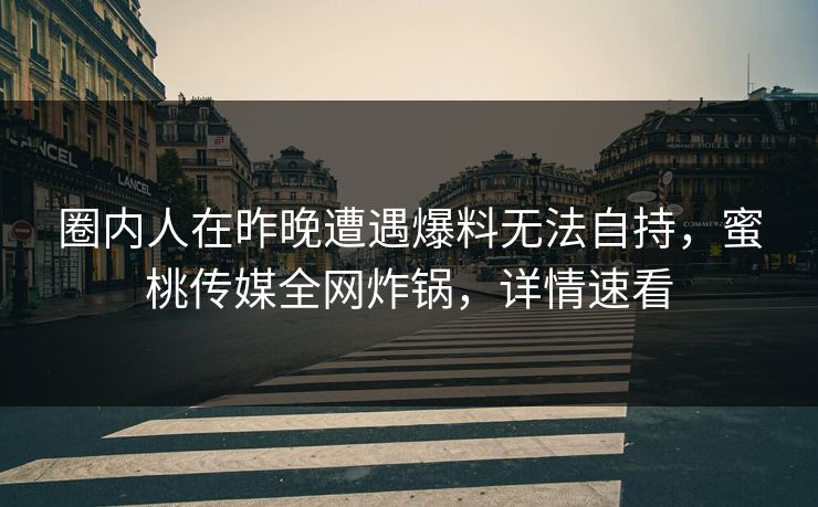 圈内人在昨晚遭遇爆料无法自持，蜜桃传媒全网炸锅，详情速看