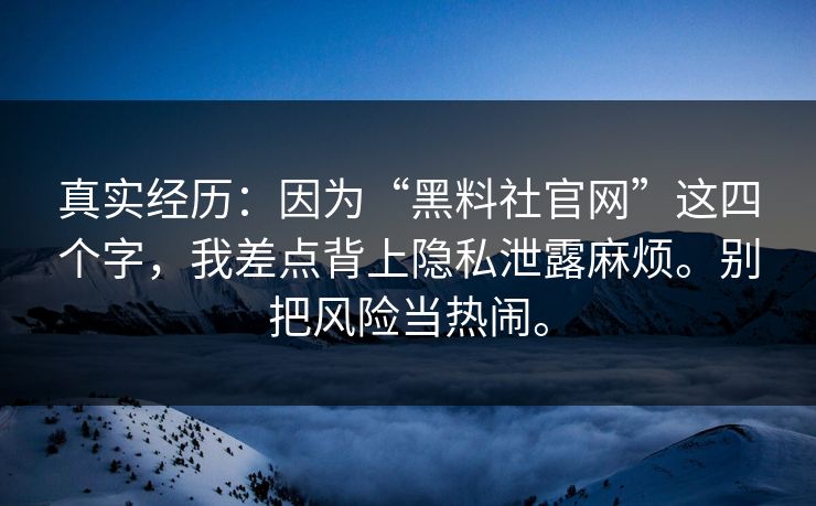 真实经历：因为“黑料社官网”这四个字，我差点背上隐私泄露麻烦。别把风险当热闹。
