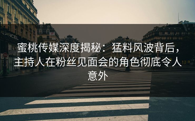 蜜桃传媒深度揭秘:猛料风波背后,主持人在粉丝见面会的角色彻底令人意外 蜜桃传媒深度揭秘:猛料风波背后,主持人在粉丝见面会的角色彻底令人意外